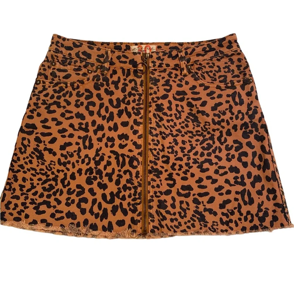Free People Boho Zip It Up Leopard Cheetah Print Mini Skirt Size 30 - Picture 11 of 16